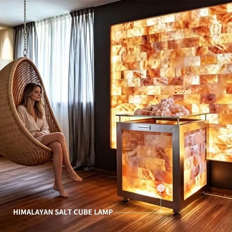Spa Wellness Nature - โคมไฟเกลือหิมาลายันสีชมพูทรงสี่เหลี่ยมธรรมชาติ โคมไฟเกลือสำหรับซาวน่า ถ้ำเกลือ สปา และศูนย์สุขภาพ