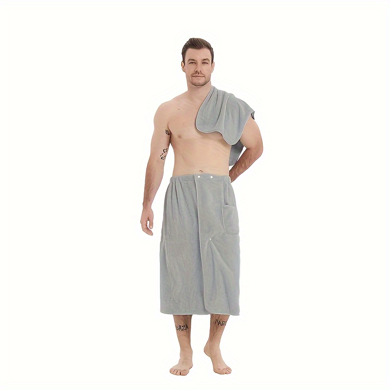 Home Spa Wellness - ชุดผ้าห่ออาบน้ําไมโครไฟเบอร์สําหรับผู้ชาย 2 ชิ้น | ผ้าเช็ดตัวและสปาครึ่งเสื้อคลุมสําหรับบ้าน/โรงแรม/ชายหาด/ว่ายน้ํา/สปา -